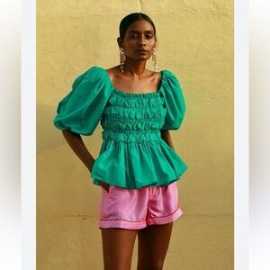 ‘Malie Aya Top Green Puff Sleeve Sustainable Fashion